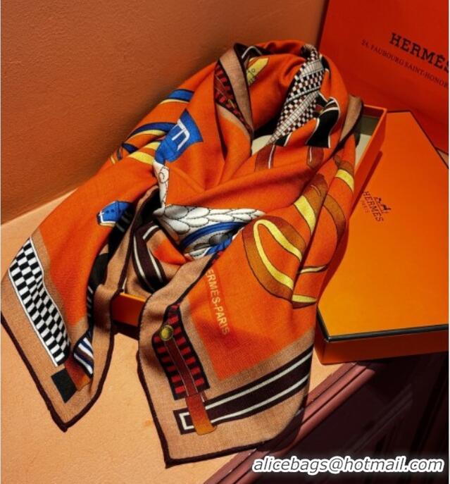 Low Price Hermes Cashmere & Silk Shawl 140x140cm Scarf H11208 Orange 2026