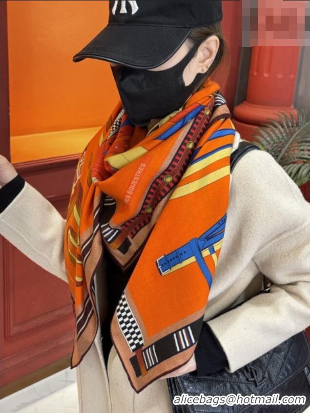 Low Price Hermes Cashmere & Silk Shawl 140x140cm Scarf H11208 Orange 2026