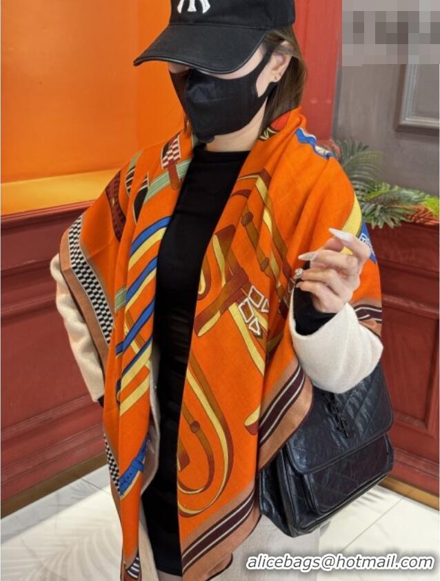 Low Price Hermes Cashmere & Silk Shawl 140x140cm Scarf H11208 Orange 2026