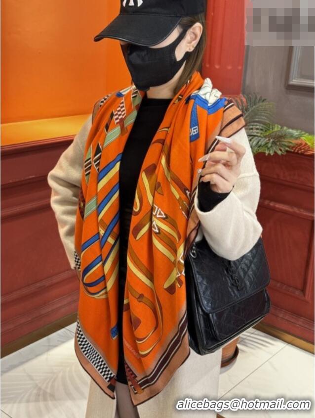 Low Price Hermes Cashmere & Silk Shawl 140x140cm Scarf H11208 Orange 2026