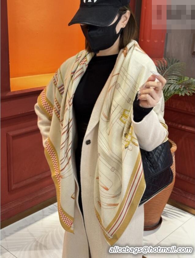 Super Quality Hermes Cashmere & Silk Shawl 140x140cm Scarf H11209 Beige 2026