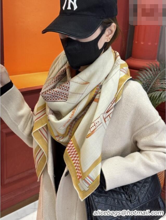 Super Quality Hermes Cashmere & Silk Shawl 140x140cm Scarf H11209 Beige 2026