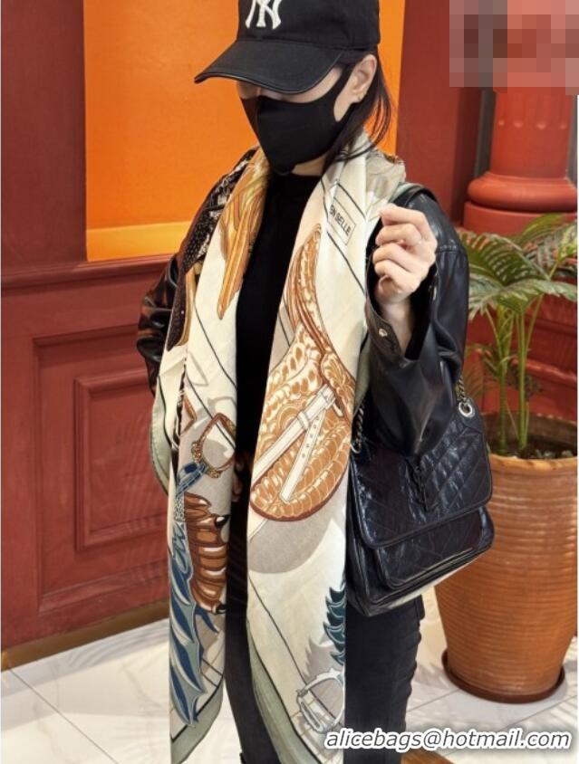 Big Discount Hermes Cashmere & Silk Shawl 140x140cm Scarf H11210 Beige/Grey 2026