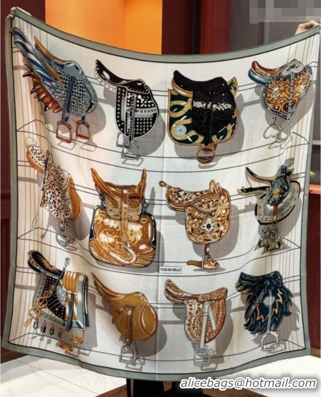 Big Discount Hermes Cashmere & Silk Shawl 140x140cm Scarf H11210 Beige/Grey 2026