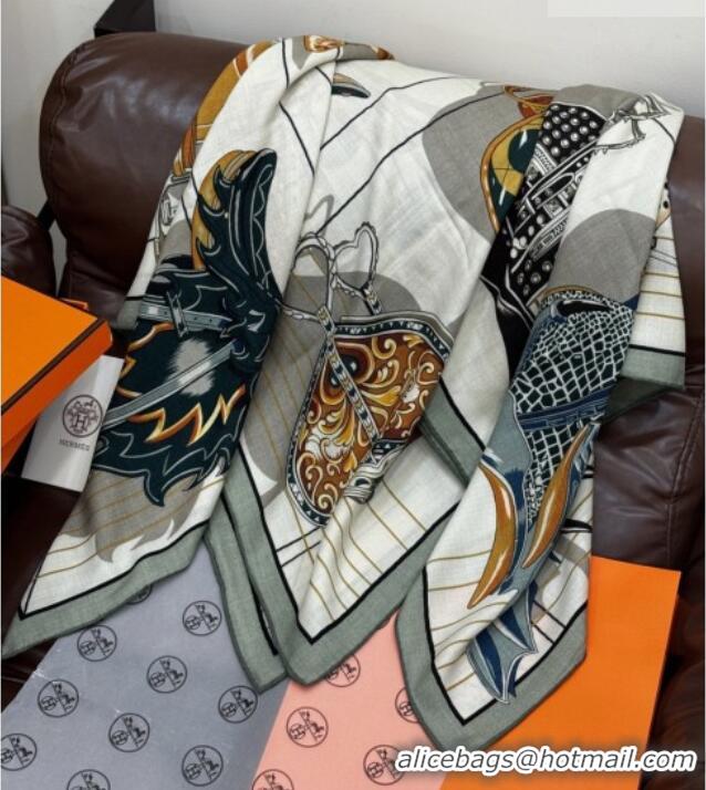 Big Discount Hermes Cashmere & Silk Shawl 140x140cm Scarf H11210 Beige/Grey 2026