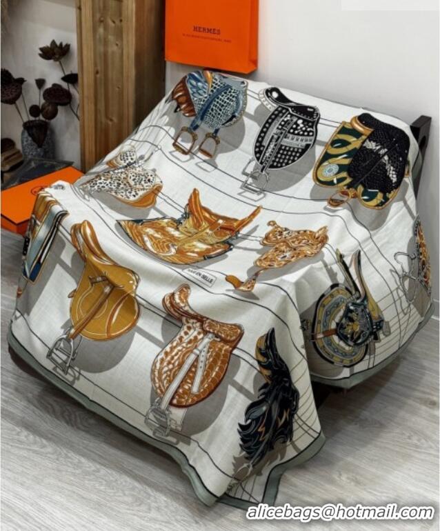 Big Discount Hermes Cashmere & Silk Shawl 140x140cm Scarf H11210 Beige/Grey 2026