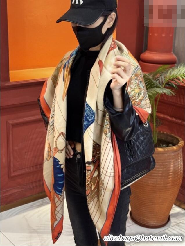 Top Grade Hermes Cashmere & Silk Shawl 140x140cm Scarf H11212 Beige/Orange 2026