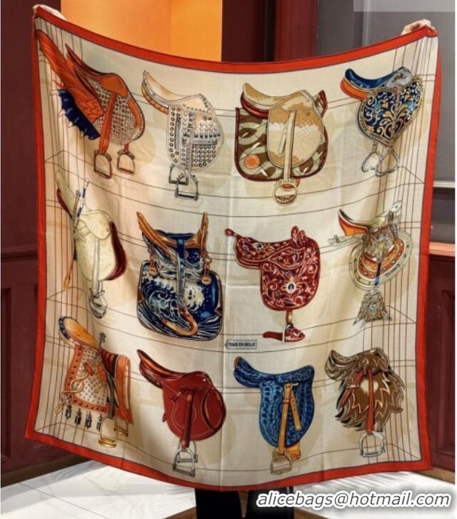 Top Grade Hermes Cashmere & Silk Shawl 140x140cm Scarf H11212 Beige/Orange 2026