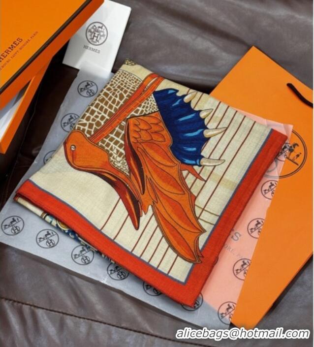 Top Grade Hermes Cashmere & Silk Shawl 140x140cm Scarf H11212 Beige/Orange 2026