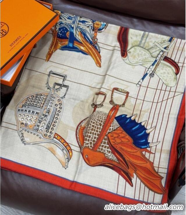 Top Grade Hermes Cashmere & Silk Shawl 140x140cm Scarf H11212 Beige/Orange 2026