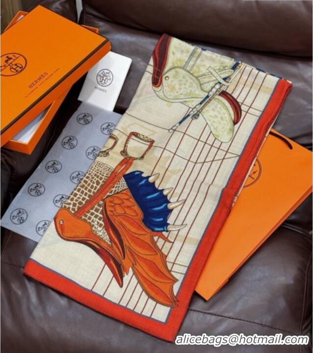 Top Grade Hermes Cashmere & Silk Shawl 140x140cm Scarf H11212 Beige/Orange 2026