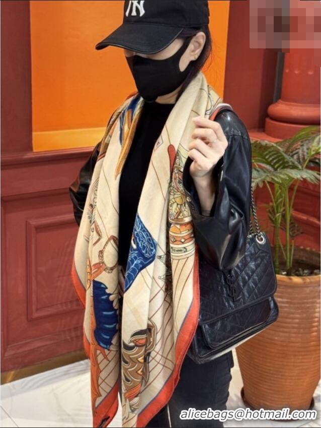 Top Grade Hermes Cashmere & Silk Shawl 140x140cm Scarf H11212 Beige/Orange 2026