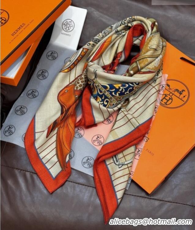 Top Grade Hermes Cashmere & Silk Shawl 140x140cm Scarf H11212 Beige/Orange 2026