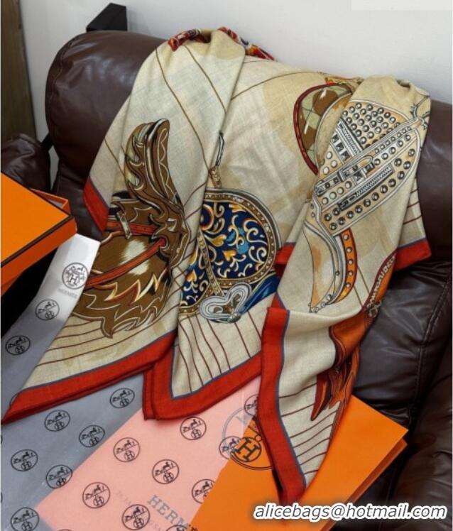 Top Grade Hermes Cashmere & Silk Shawl 140x140cm Scarf H11212 Beige/Orange 2026