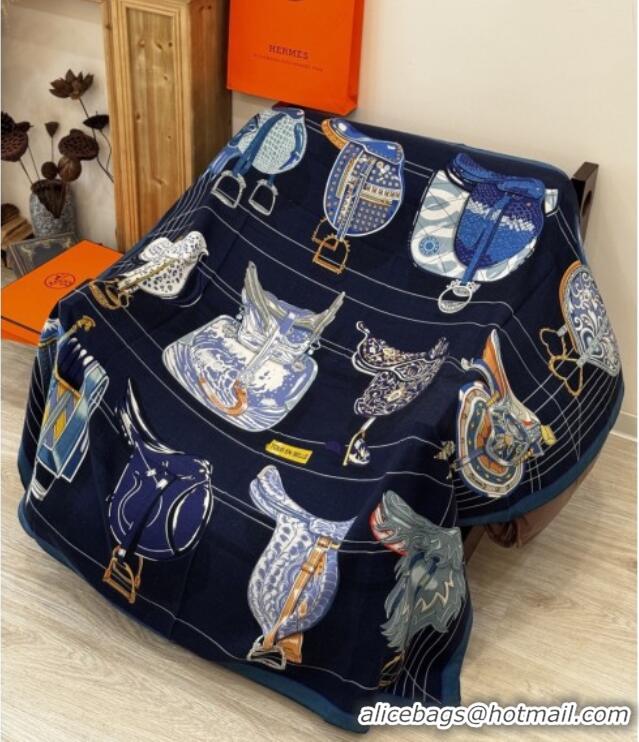 Unique Style Hermes Cashmere & Silk Shawl 140x140cm Scarf H11213 Blue 2026