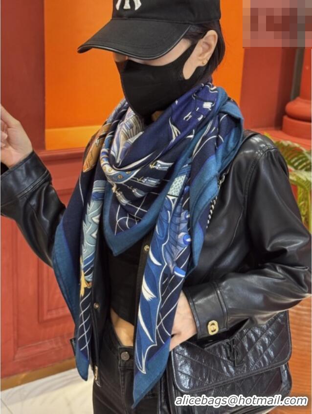 Unique Style Hermes Cashmere & Silk Shawl 140x140cm Scarf H11213 Blue 2026