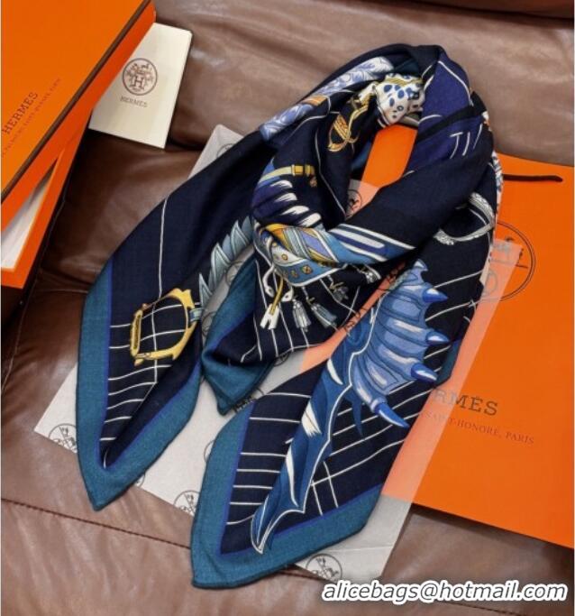 Unique Style Hermes Cashmere & Silk Shawl 140x140cm Scarf H11213 Blue 2026