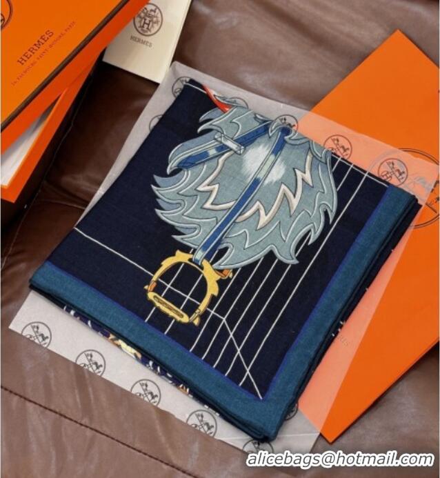 Unique Style Hermes Cashmere & Silk Shawl 140x140cm Scarf H11213 Blue 2026