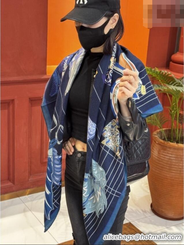 Unique Style Hermes Cashmere & Silk Shawl 140x140cm Scarf H11213 Blue 2026
