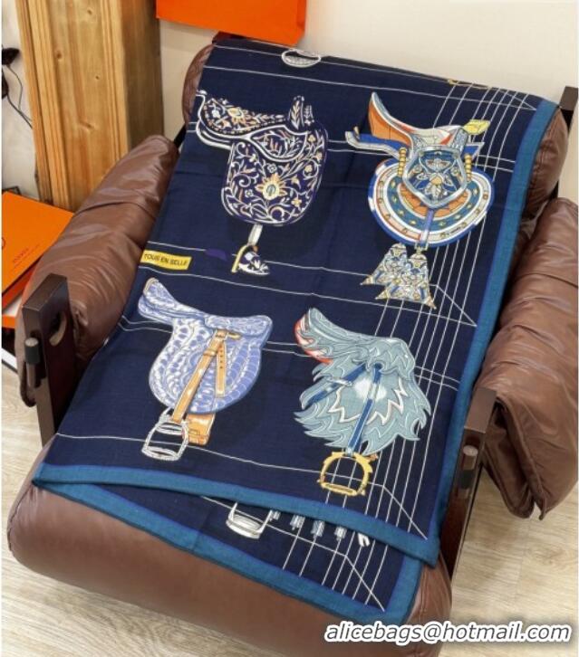 Unique Style Hermes Cashmere & Silk Shawl 140x140cm Scarf H11213 Blue 2026