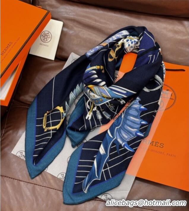 Unique Style Hermes Cashmere & Silk Shawl 140x140cm Scarf H11213 Blue 2026