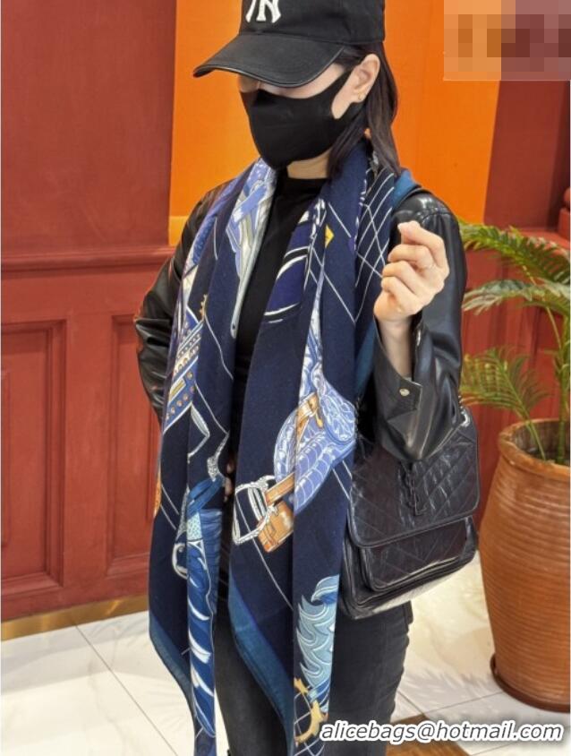 Unique Style Hermes Cashmere & Silk Shawl 140x140cm Scarf H11213 Blue 2026