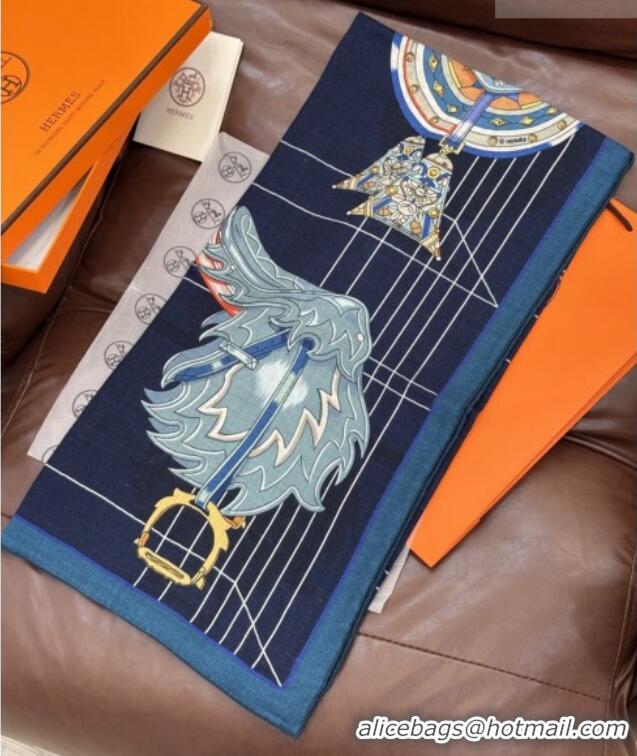 Unique Style Hermes Cashmere & Silk Shawl 140x140cm Scarf H11213 Blue 2026