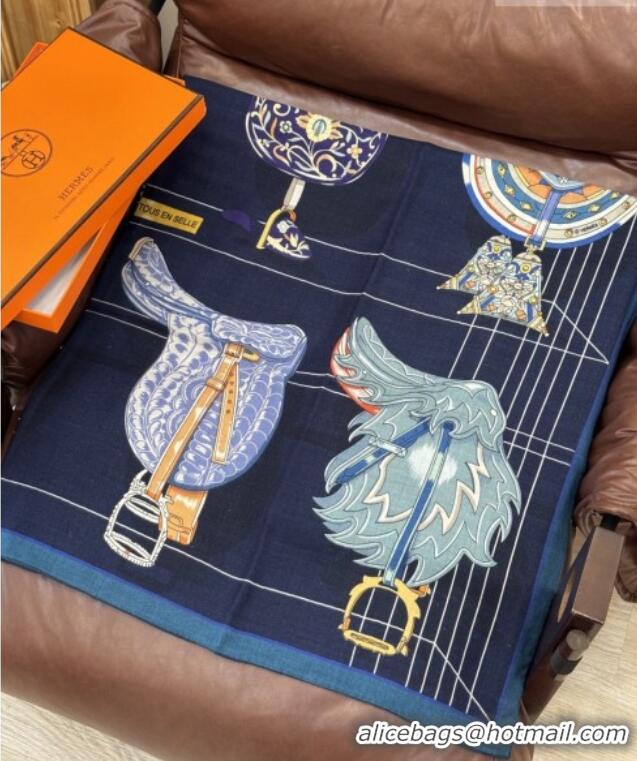 Unique Style Hermes Cashmere & Silk Shawl 140x140cm Scarf H11213 Blue 2026