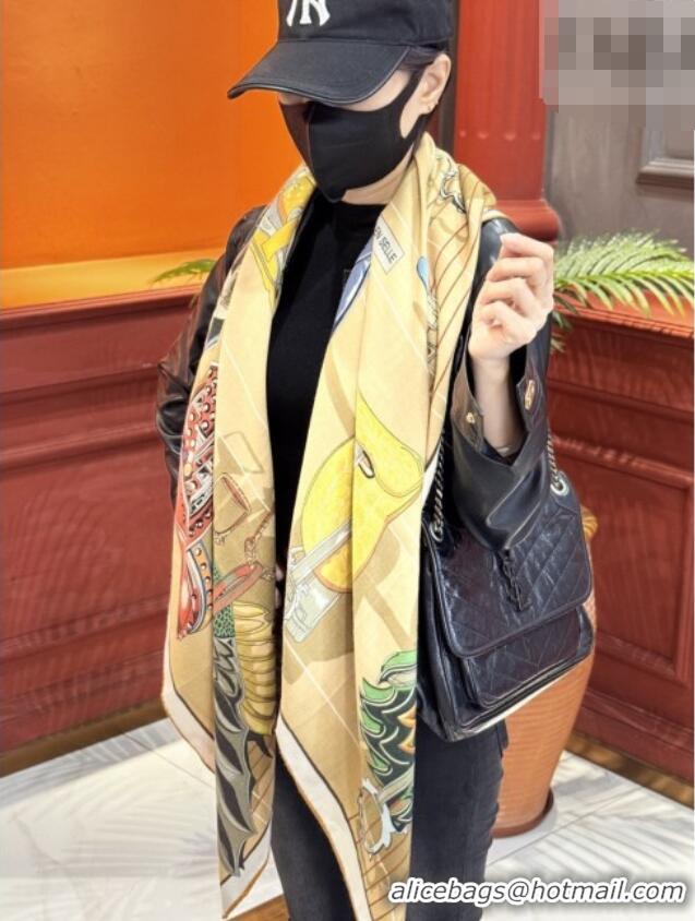 Best Price Hermes Cashmere & Silk Shawl 140x140cm Scarf H11214 Light Brown 2026