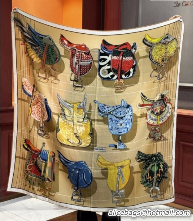 Best Price Hermes Cashmere & Silk Shawl 140x140cm Scarf H11214 Light Brown 2026