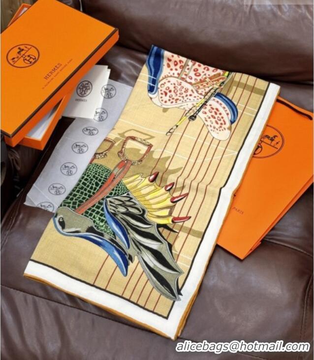 Best Price Hermes Cashmere & Silk Shawl 140x140cm Scarf H11214 Light Brown 2026