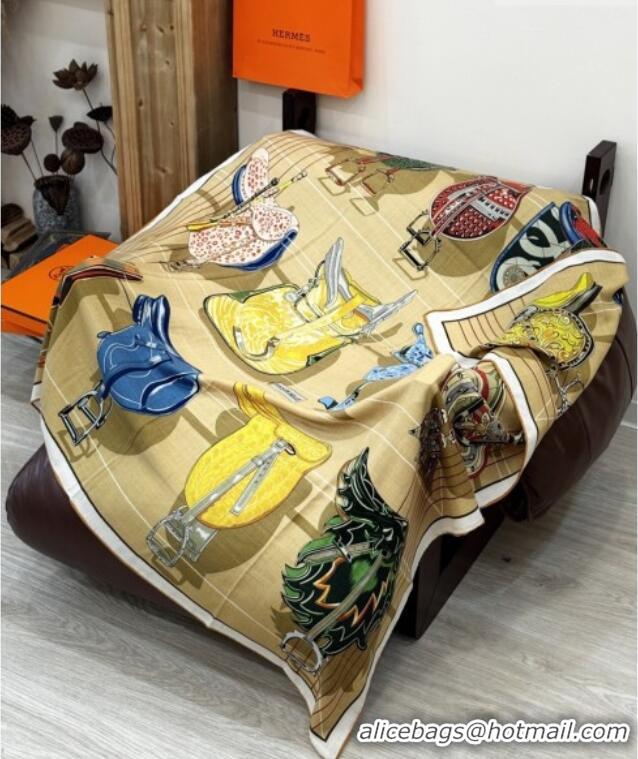 Best Price Hermes Cashmere & Silk Shawl 140x140cm Scarf H11214 Light Brown 2026