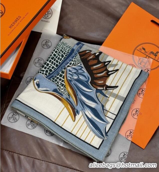 Best Product Hermes Cashmere & Silk Shawl 140x140cm Scarf H11215 Beige/Blue 2026