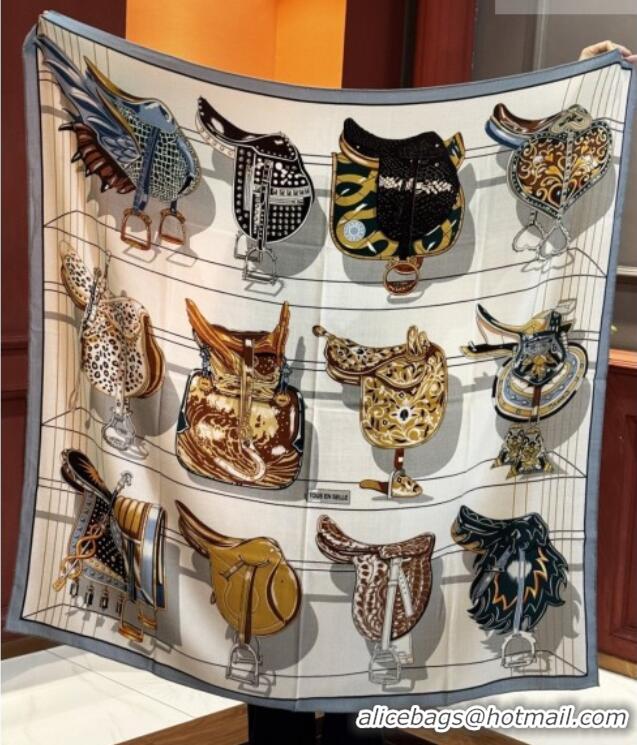 Best Product Hermes Cashmere & Silk Shawl 140x140cm Scarf H11215 Beige/Blue 2026