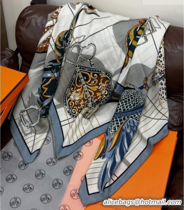 Best Product Hermes Cashmere & Silk Shawl 140x140cm Scarf H11215 Beige/Blue 2026