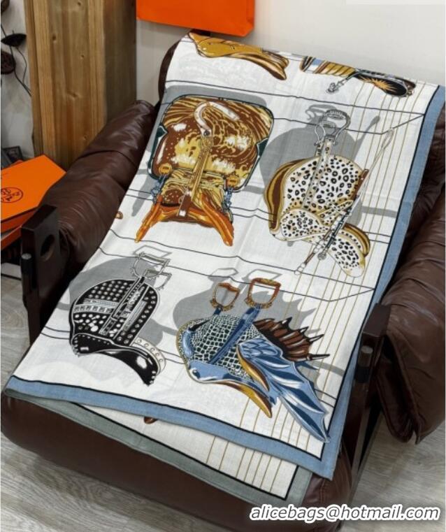 Best Product Hermes Cashmere & Silk Shawl 140x140cm Scarf H11215 Beige/Blue 2026