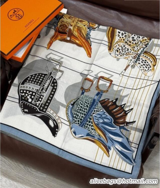 Best Product Hermes Cashmere & Silk Shawl 140x140cm Scarf H11215 Beige/Blue 2026