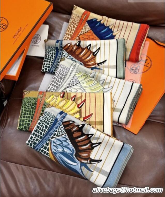 Best Product Hermes Cashmere & Silk Shawl 140x140cm Scarf H11215 Beige/Blue 2026