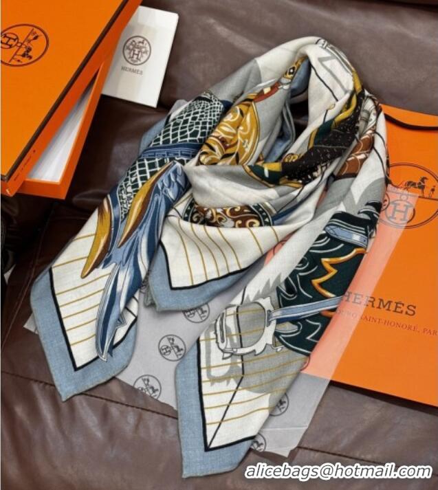 Best Product Hermes Cashmere & Silk Shawl 140x140cm Scarf H11215 Beige/Blue 2026