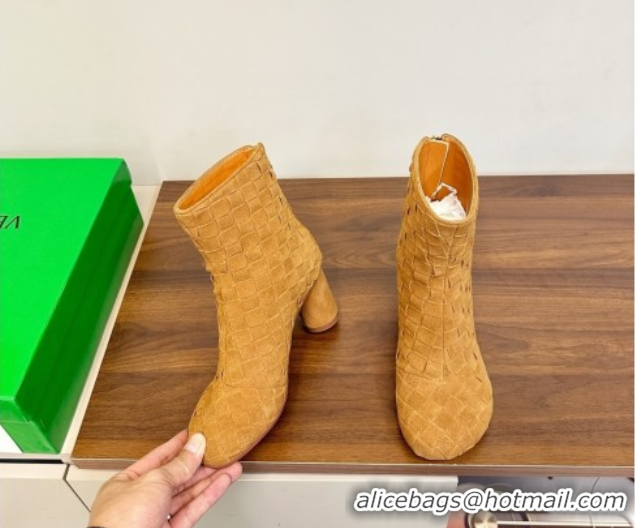 Good Quality Bottega Veneta Intrecciato Suede Atomic Ankle Boots 8cm Beige 1206050 2026