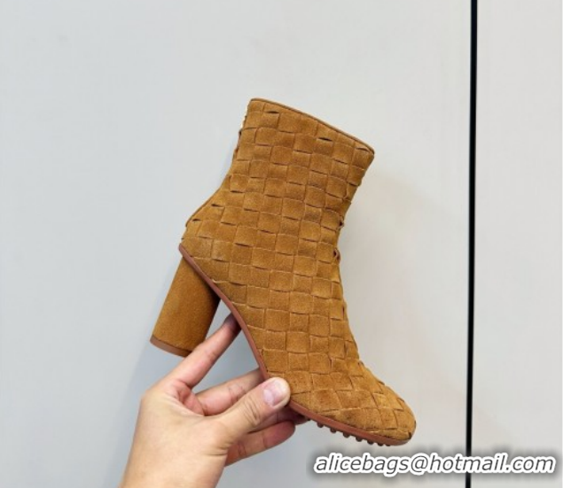Good Quality Bottega Veneta Intrecciato Suede Atomic Ankle Boots 8cm Beige 1206050 2026