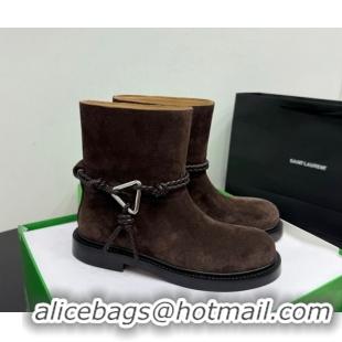 Best Grade Bottega Veneta James Suede Flat Ankle Boots with Triangle Buckle Fondant Brown 1206051 2026