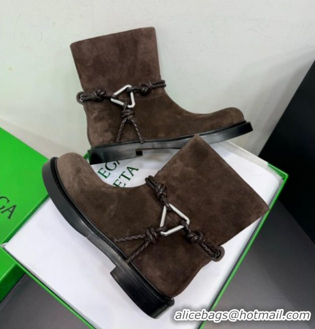 Best Grade Bottega Veneta James Suede Flat Ankle Boots with Triangle Buckle Fondant Brown 1206051 2026