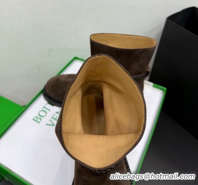 Best Grade Bottega Veneta James Suede Flat Ankle Boots with Triangle Buckle Fondant Brown 1206051 2026