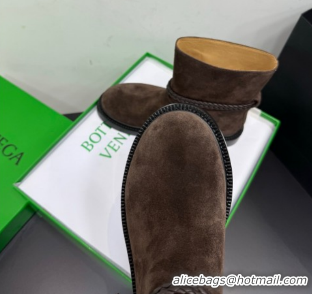 Best Grade Bottega Veneta James Suede Flat Ankle Boots with Triangle Buckle Fondant Brown 1206051 2026