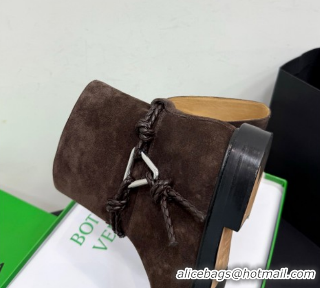 Best Grade Bottega Veneta James Suede Flat Ankle Boots with Triangle Buckle Fondant Brown 1206051 2026