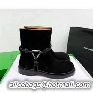 Low Price Bottega Veneta James Suede Flat Ankle Boots with Triangle Buckle Black 1206052 2026