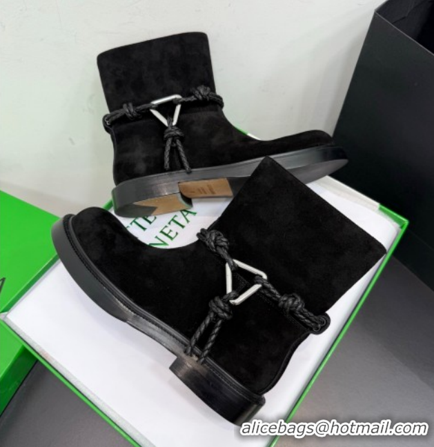 Low Price Bottega Veneta James Suede Flat Ankle Boots with Triangle Buckle Black 1206052 2026