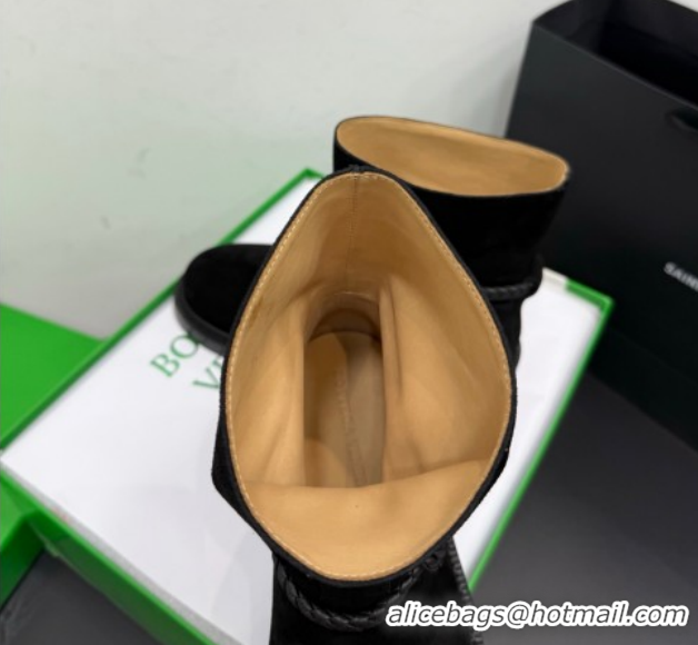 Low Price Bottega Veneta James Suede Flat Ankle Boots with Triangle Buckle Black 1206052 2026