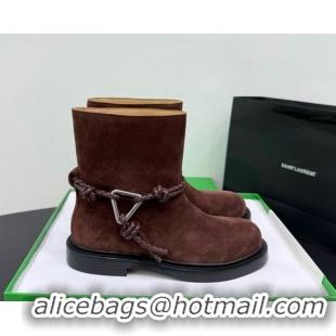 Popular Style Bottega Veneta James Suede Flat Ankle Boots with Triangle Buckle Dark Brown 1206053 2026